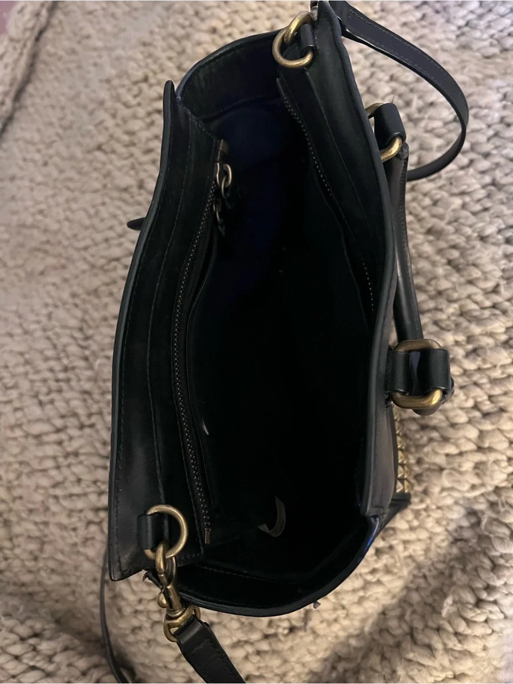 Coach Black Leather Satchel with Gold Stud Trim